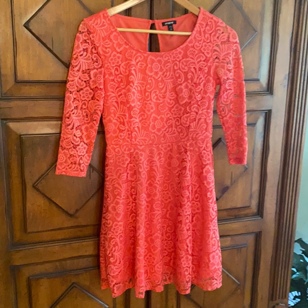 Juniors Coral color, lace dress